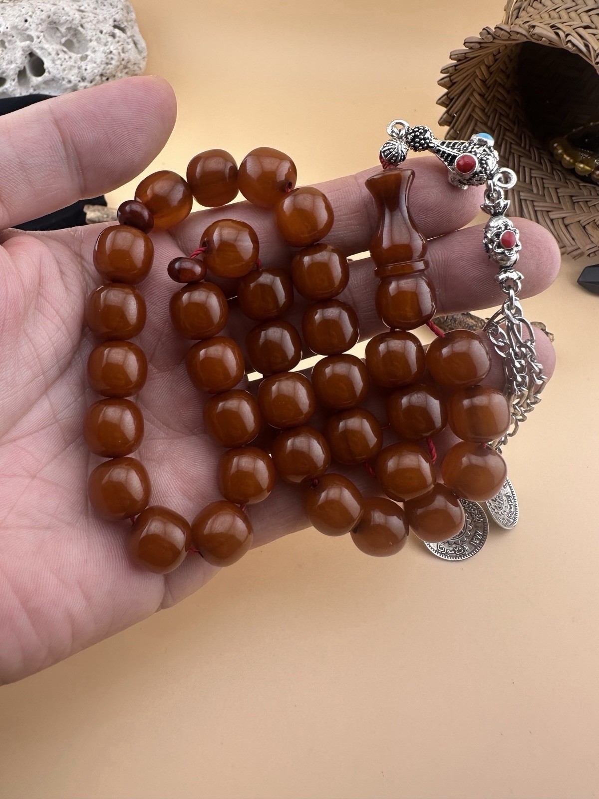 Vtg Collectible Misky Amber 33 Beads Islamic Prayer Rosary مسباح مسبحة مسكي قديم