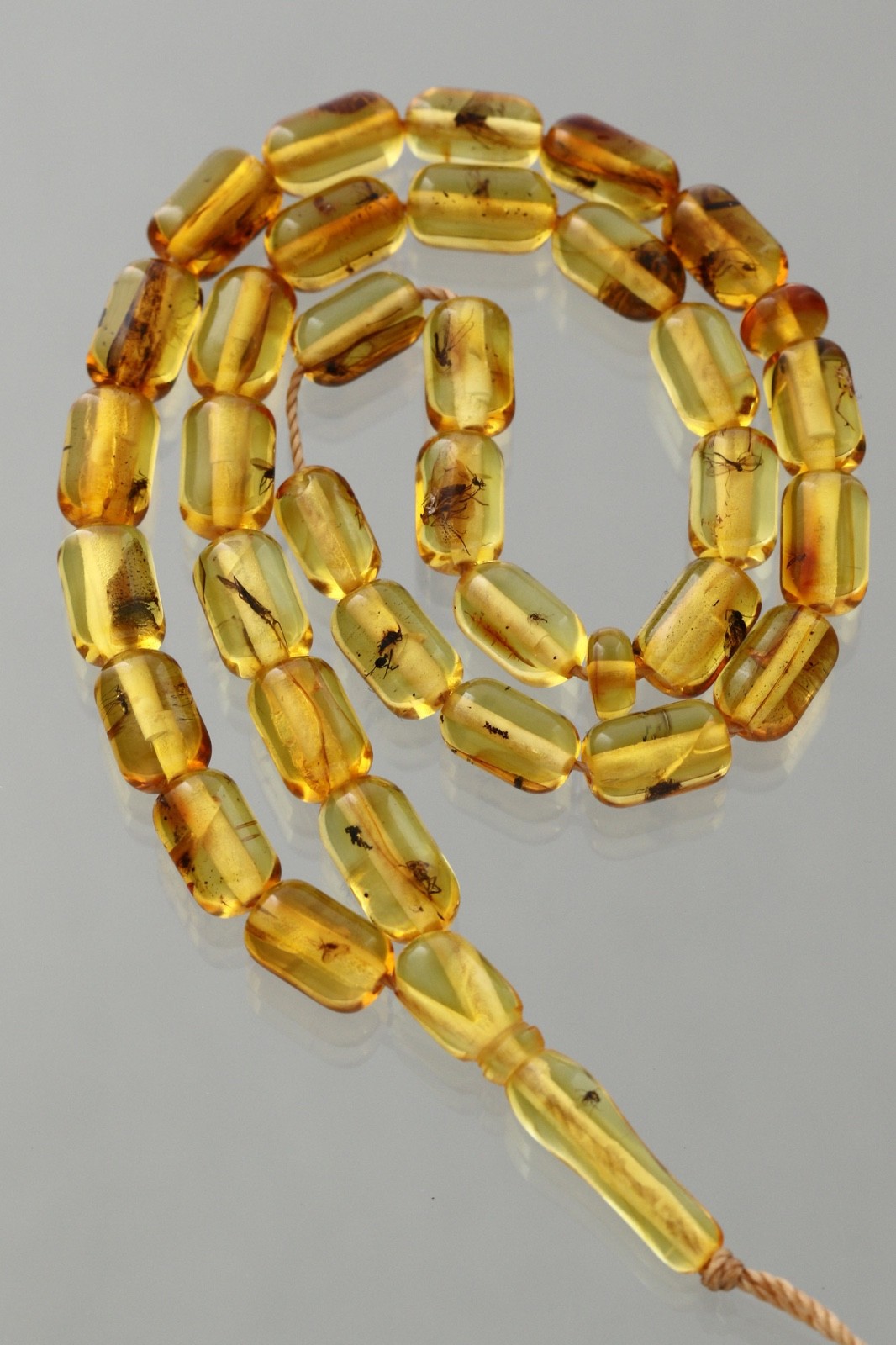 Islamic 33 FOSSIL INSECT Prayer Cylinder Beads BALTIC AMBER TASBIH 6.4g260416-12