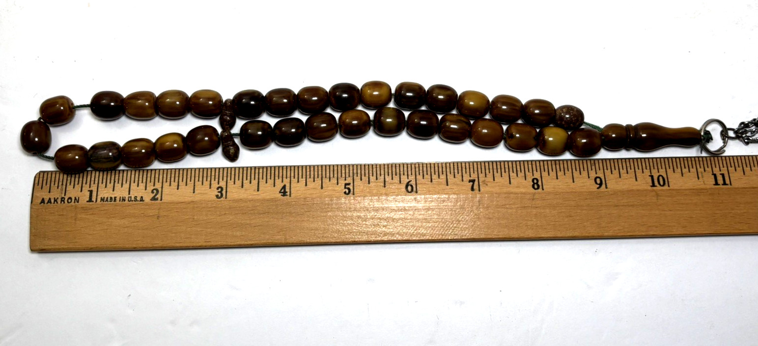 Vintage Bakelite Islamic Prayer Beads Tasbih Brown Butterscotch 18” 52g