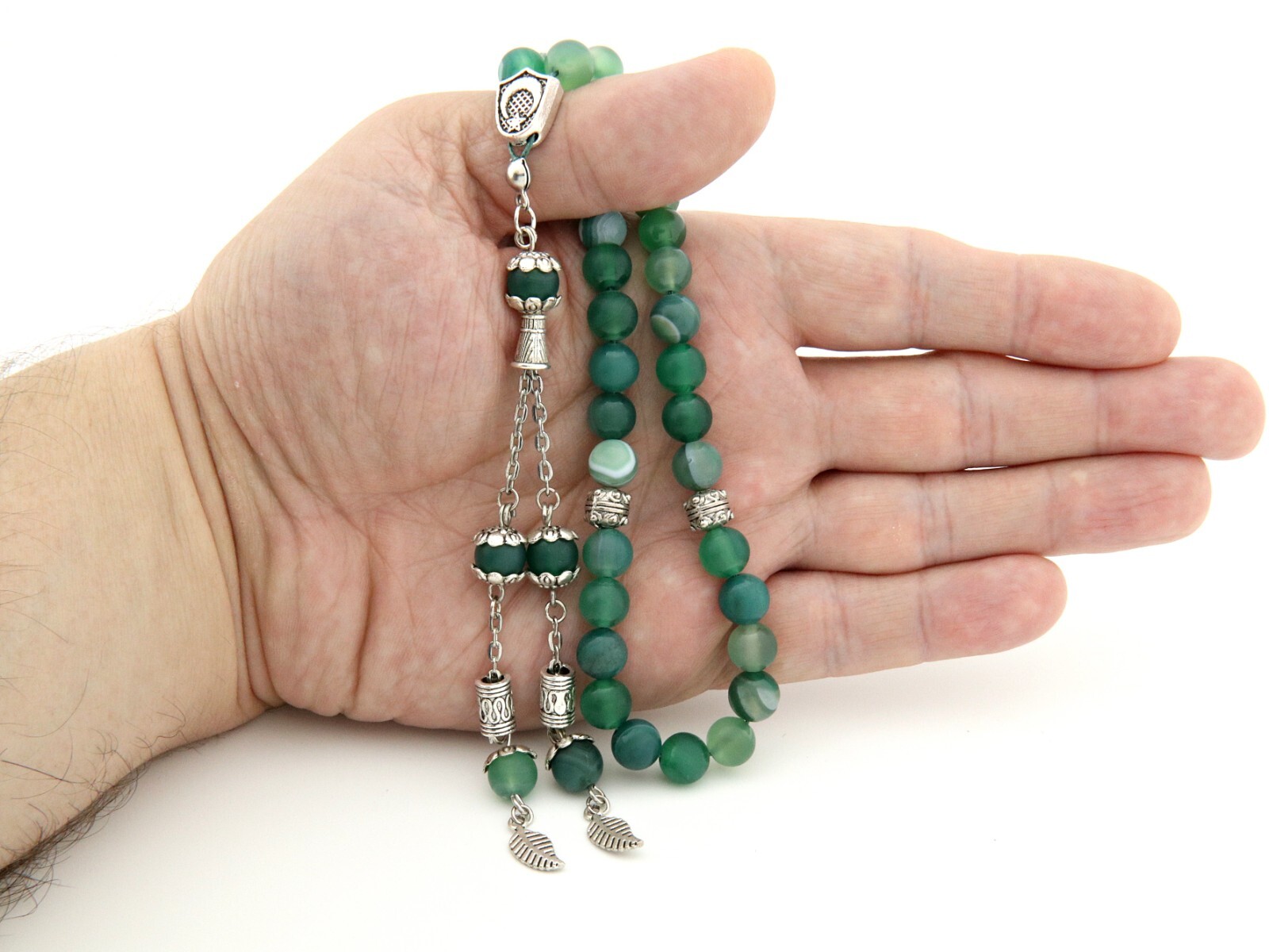 Matte Green agate gemstone 33 beads Islamic Prayer Beads Misbaha Tesbih 125036