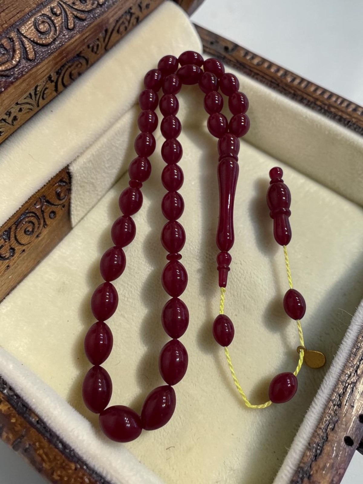 Ottoman Blend Cherry Red Faturan Bakelite Prayer Beads Misbaha Tasbih Oval Fine