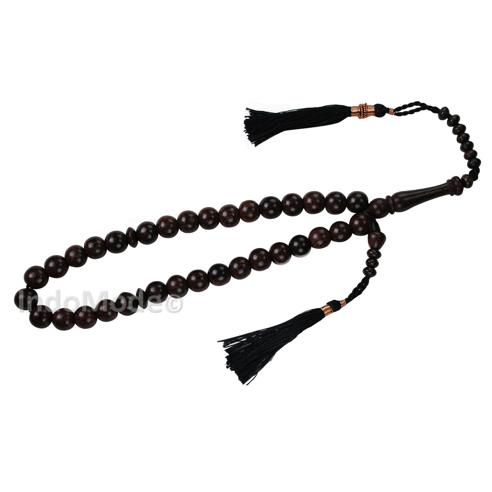 Muslim Tasbih Prayer Beads Made from Tamarind Wood with Black Decorated Tassels