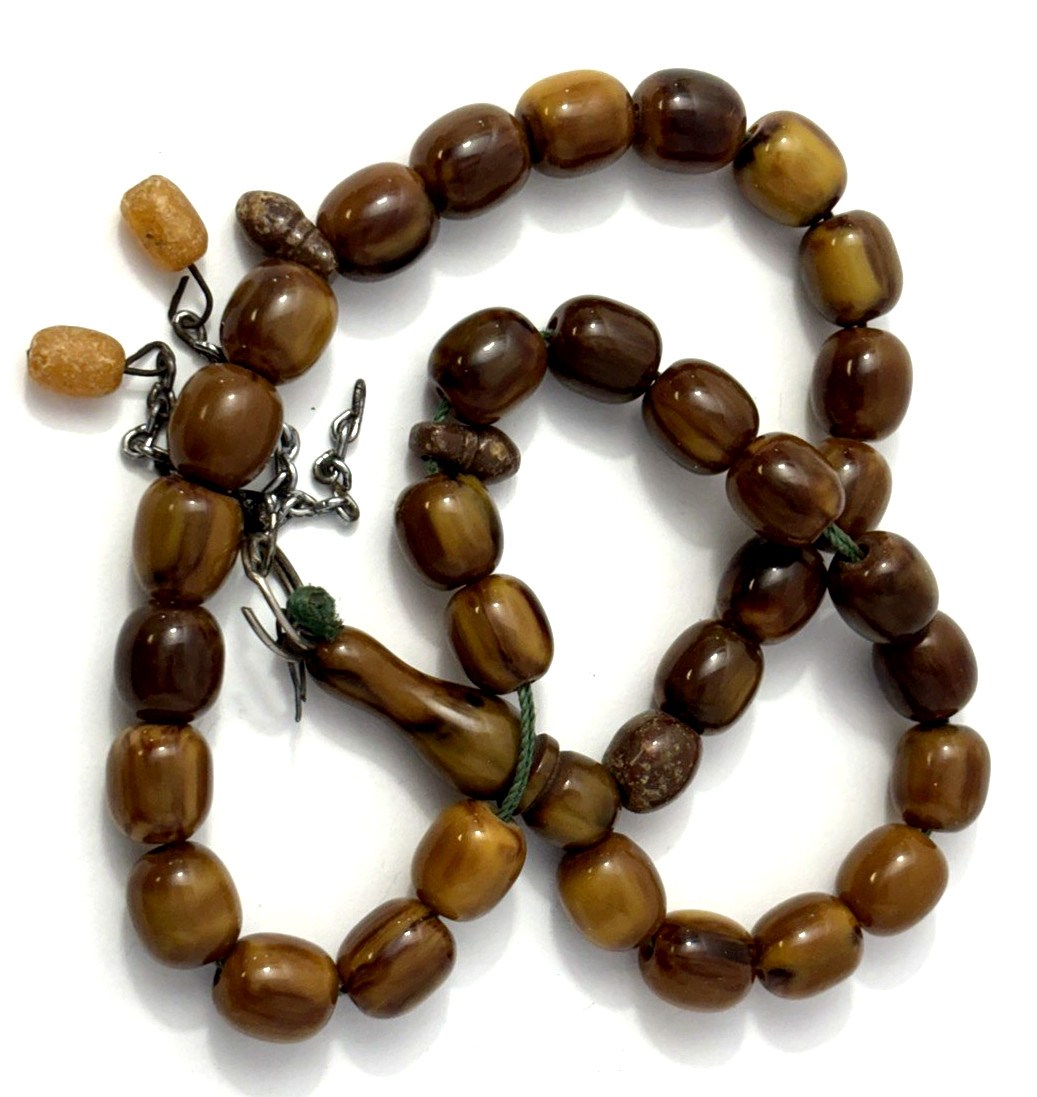 Vintage Bakelite Islamic Prayer Beads Tasbih Brown Butterscotch 18” 52g