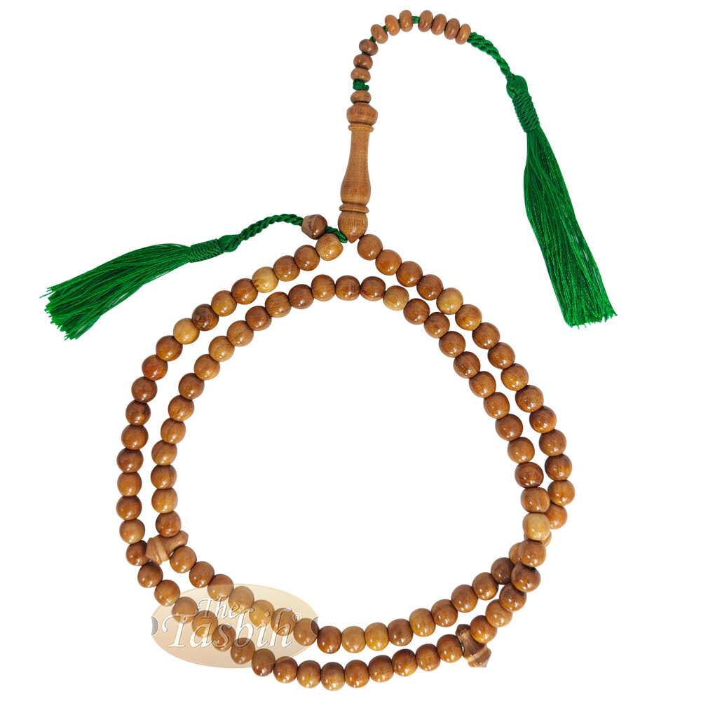 TheTasbih® Natural Brown Color 8mm Prayer Beads Citrus Wood Tasbih Green Tassle