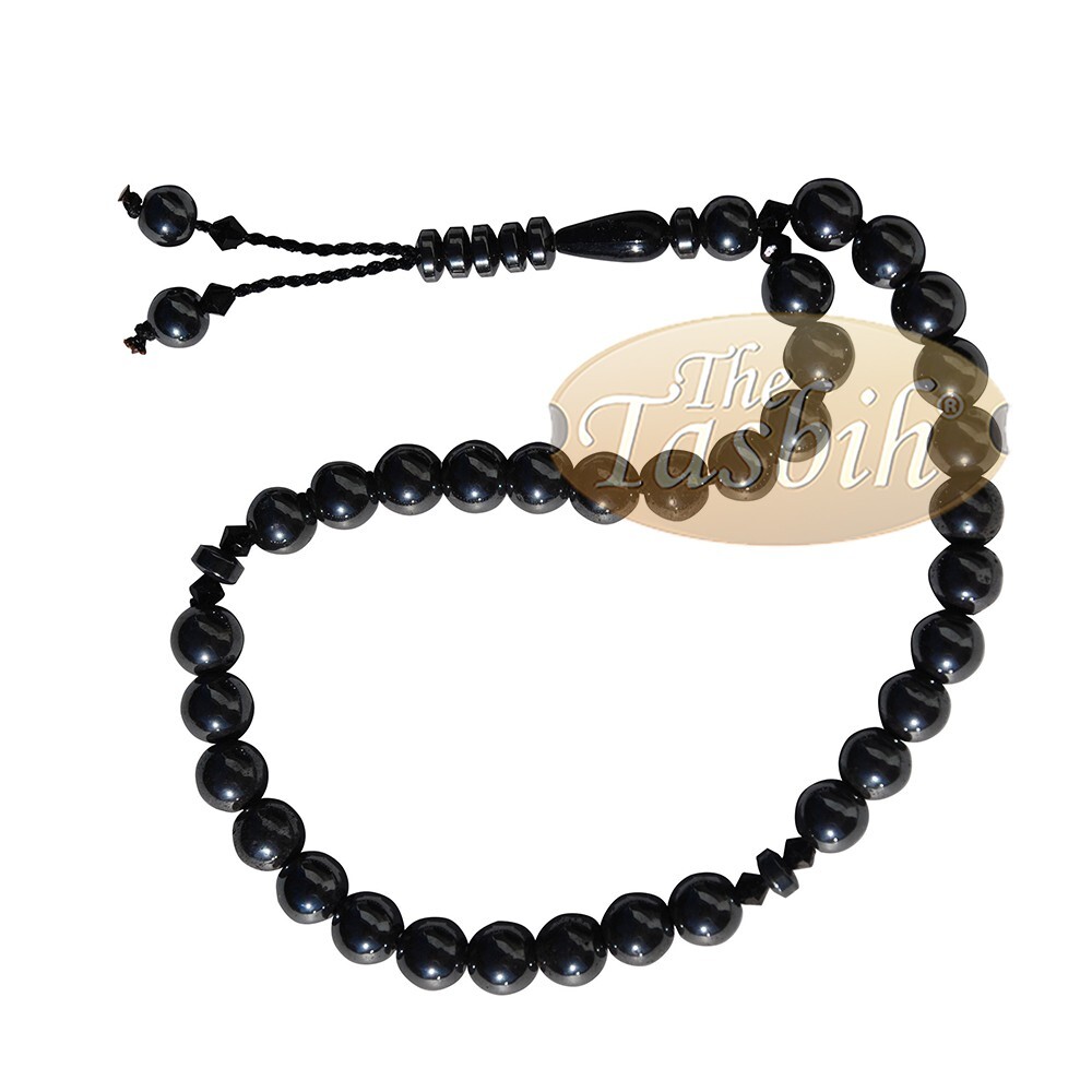 Natural 33-Bead Gemstone Tasbih Hematite 8mm Round Beads Place Marker Dividers