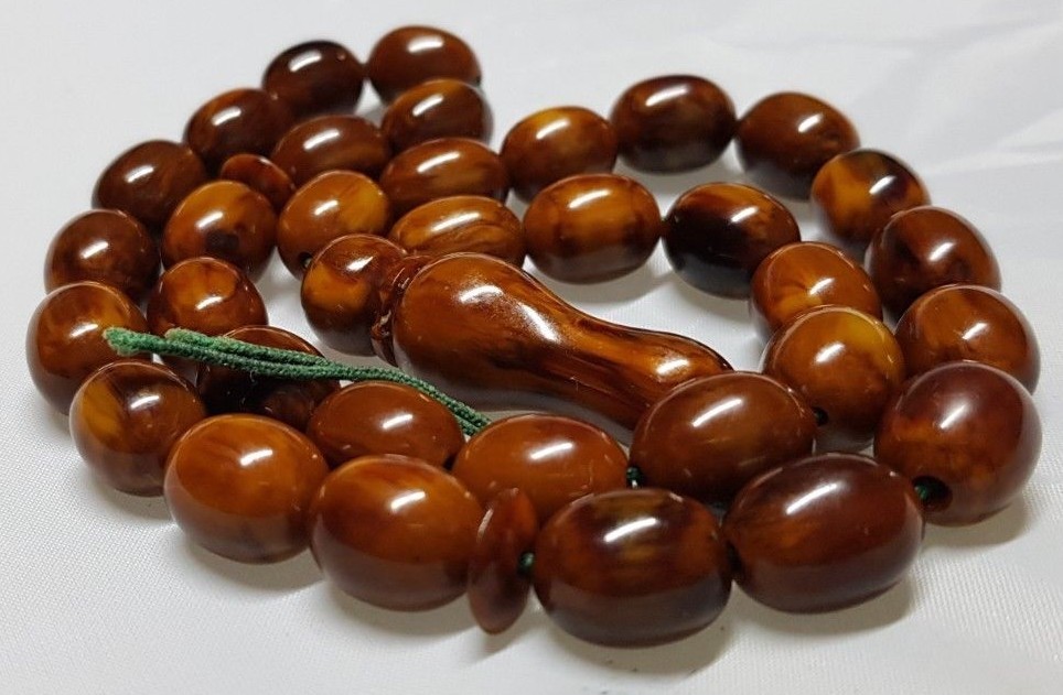 Antique Yellow Brown Butterscotch Amber bakelite islamic prayer beads MISBAHA
