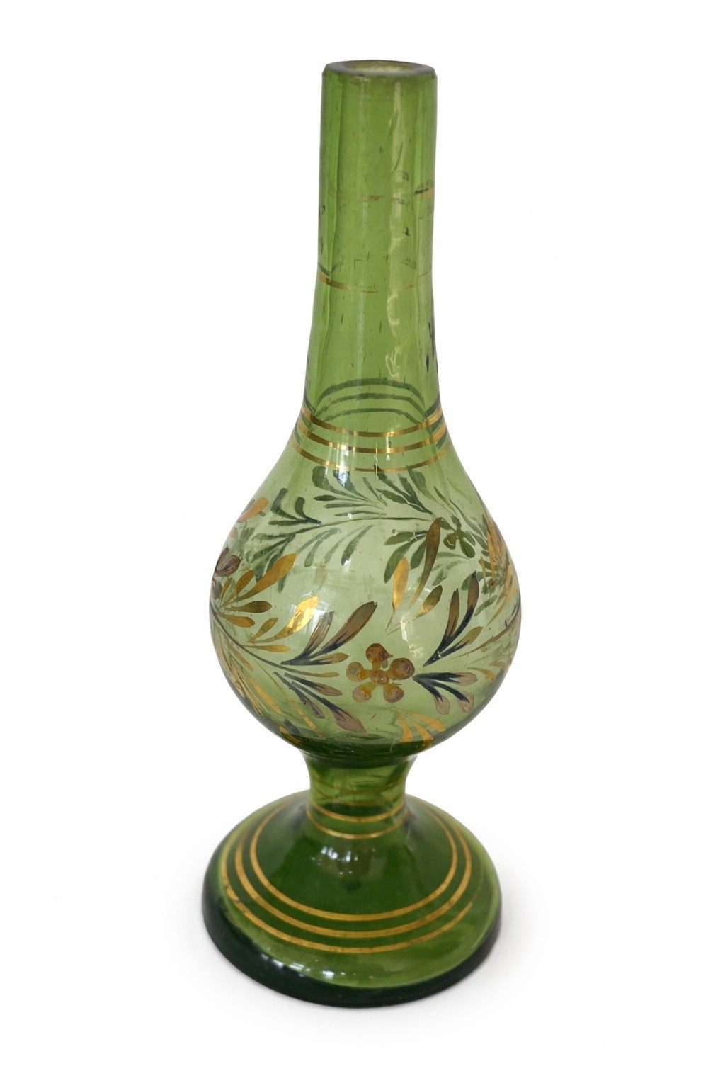 Rare Ottoman Islamic Green Glass Gulabpash Rosewater Sprinkler Hand Painted