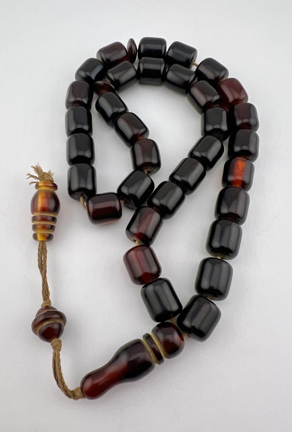 Antique Cherry Amber Bakelite Faturan Prayer Beads Necklace 63.5 Grams Misbaha