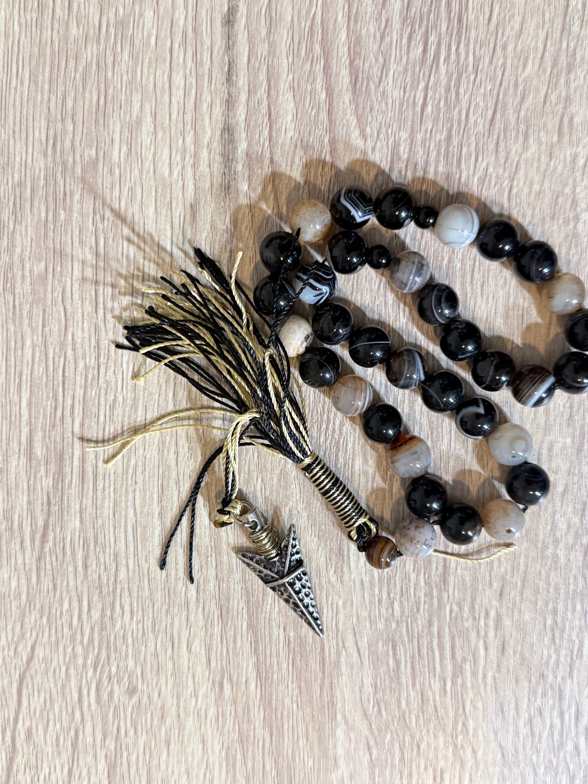 33-Bead Banded Agate Misbaha – Black & Brown