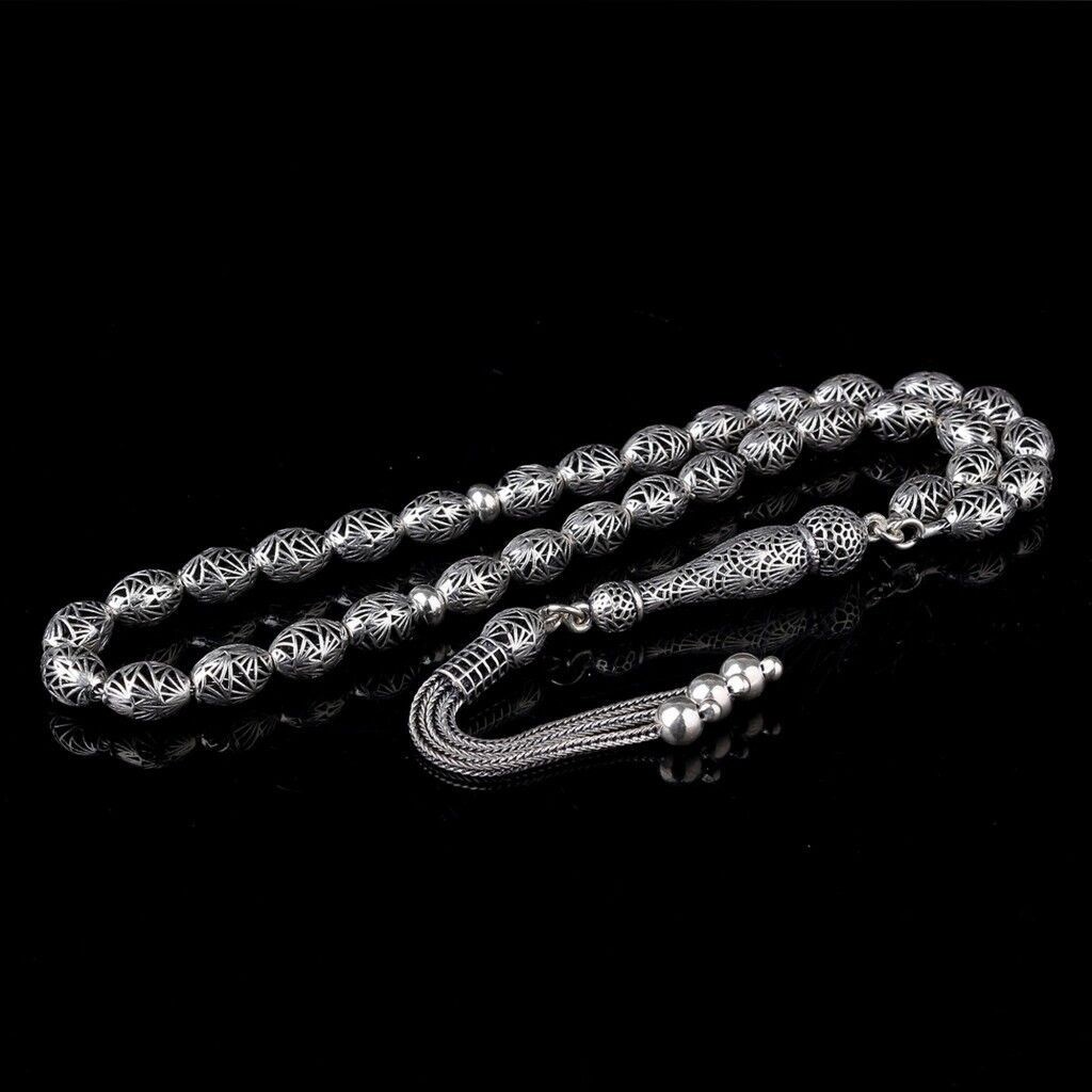 6MM 925 Sterling Silver 33 Islamic Prayer Beads Tesbih Tasbeeh Rosary Misbaha 77