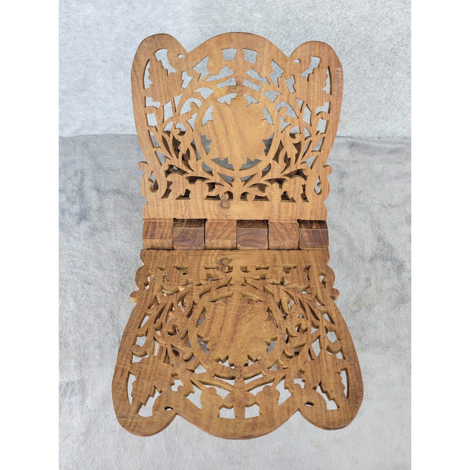 Hand Carved Folding Wood Book Stand Rehal Quran Bible Holder Floral 15 Inch