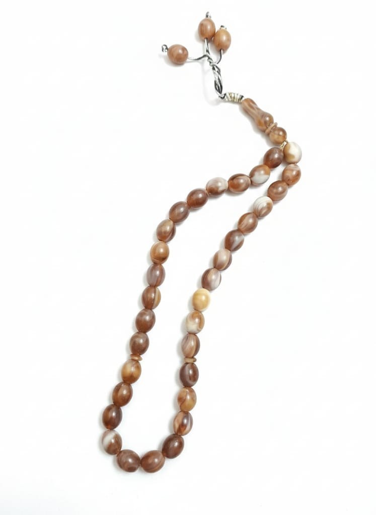 Classic Coffee & Cream Veined Tasbih – 33 Beads Misbaha – Elegant Spiritual Gift