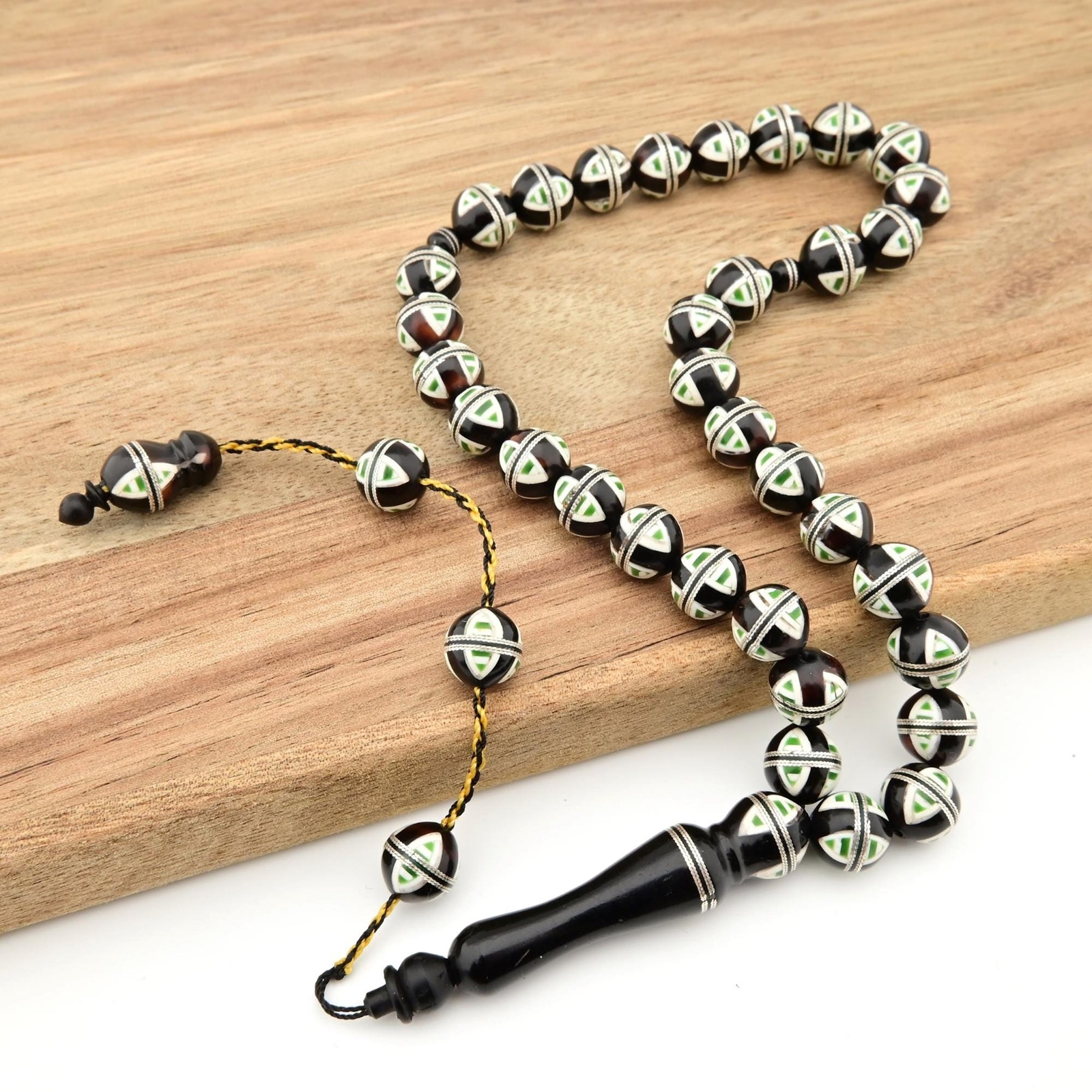 High quality 925 pure silver and camel bone inlaid Kuka tree 33 beads 504008