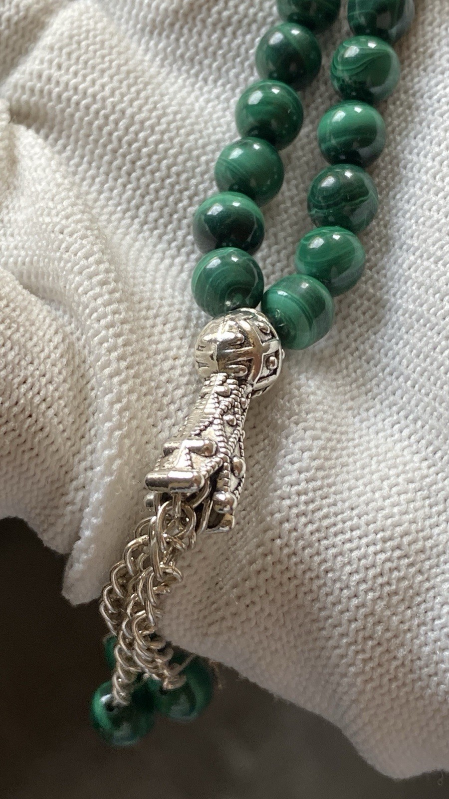 Natural Green Malachite 33 Beads Prayer Tasbih 6mm Misbaha Islamic Rosary Sibha