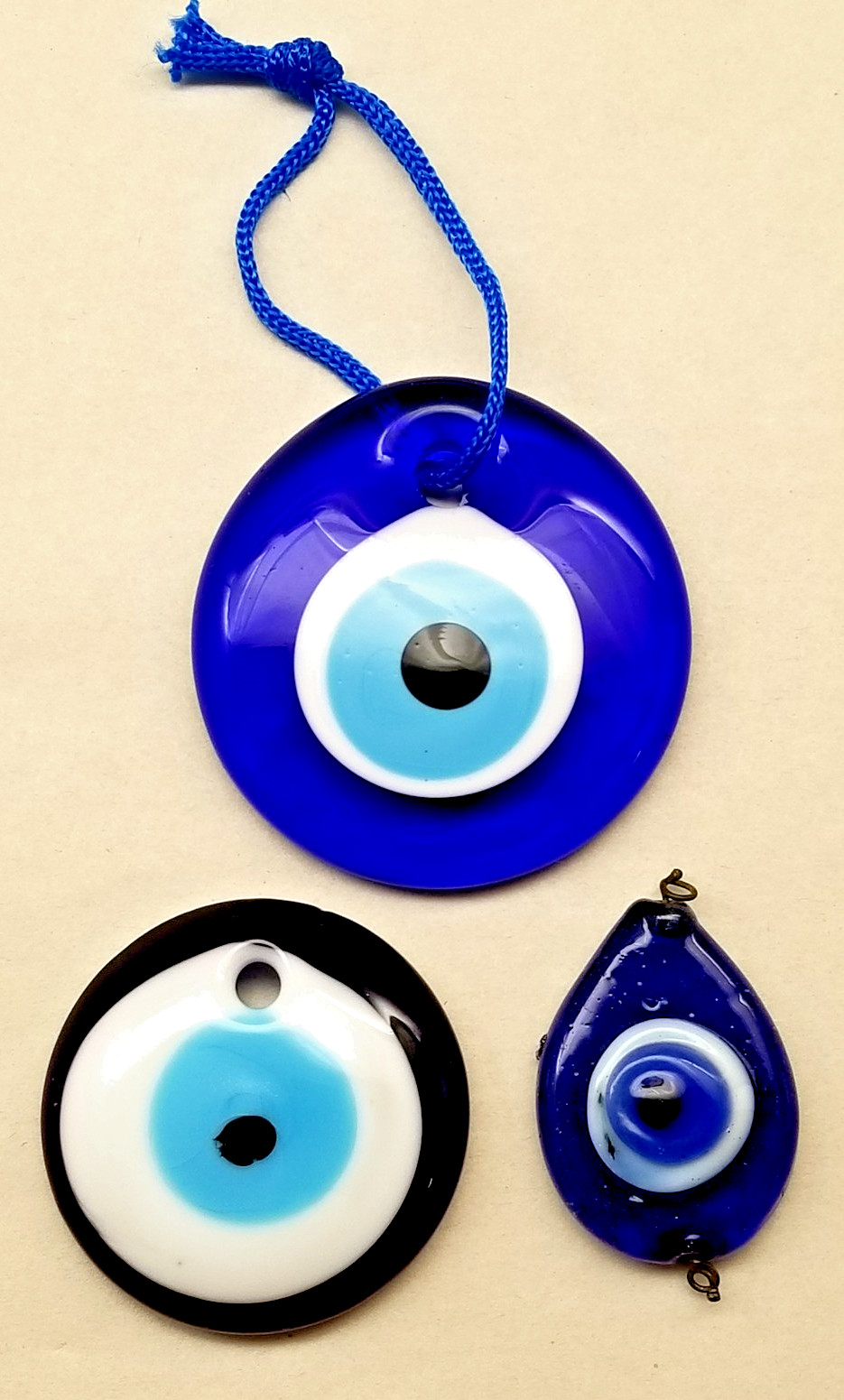 Lot of 3 Turkish Blue Evil Eye Glass Amulet Nazar Wall Hanging Protection