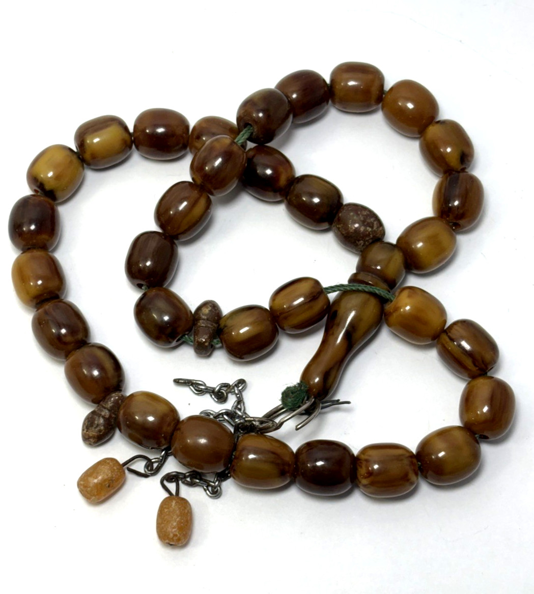 Vintage Bakelite Islamic Prayer Beads Tasbih Brown Butterscotch 18” 52g
