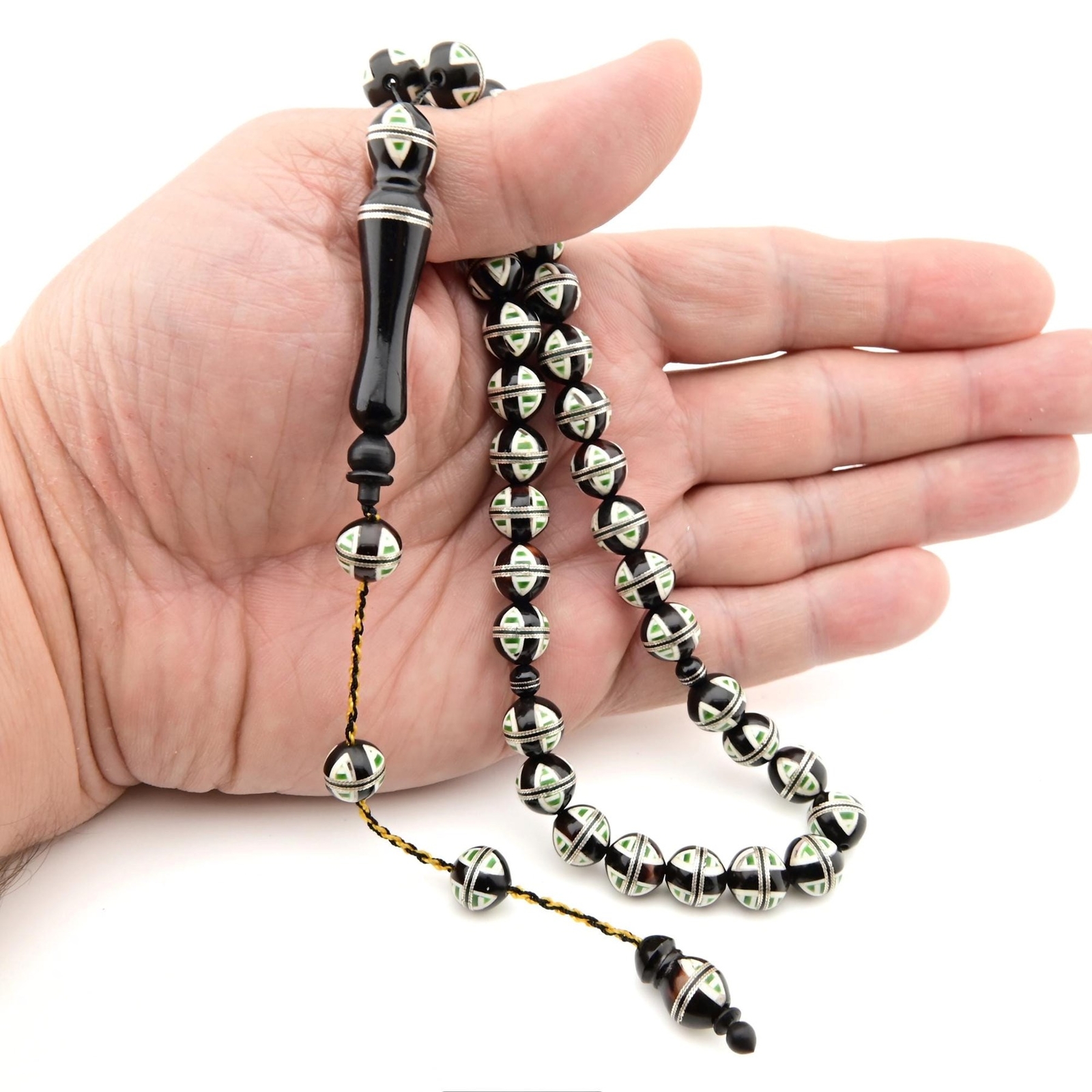 High quality 925 pure silver and camel bone inlaid Kuka tree 33 beads 504008
