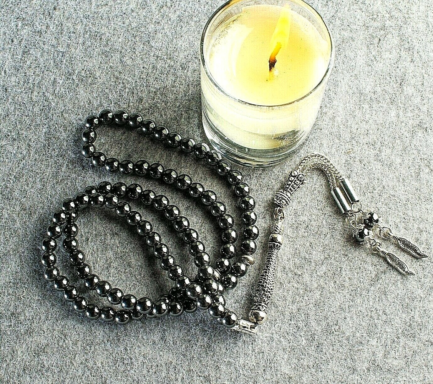 REAL Hematite Stone Islamic Prayer 99 beads, Tasbih, Misbaha, Tasbeeh, Sibha 6mm