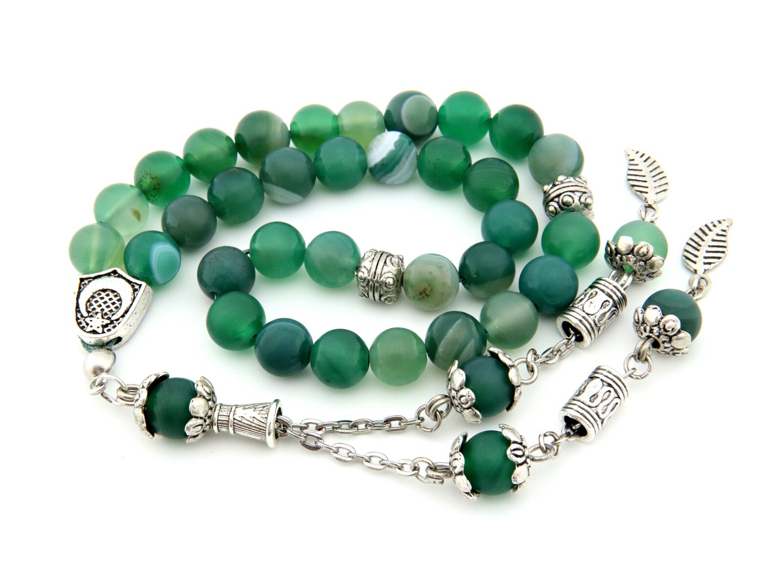 Matte Green agate gemstone 33 beads Islamic Prayer Beads Misbaha Tesbih 125036